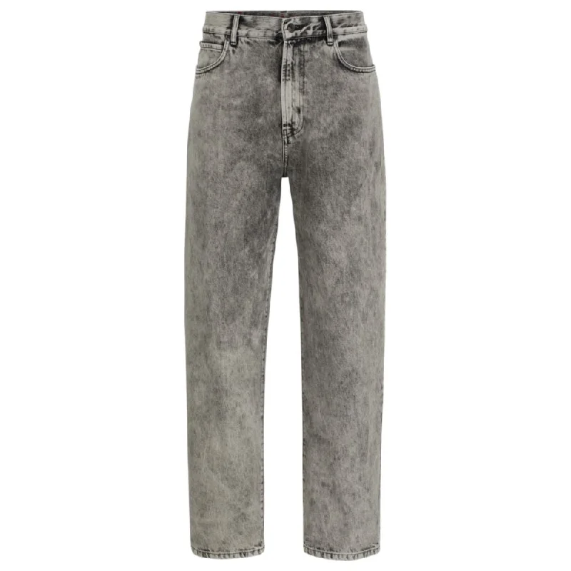 Oversized Relaxed-Fit Men's JeansLoose-fit jeans in bleach-wash black rigid denim