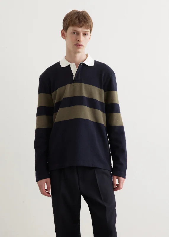 Men's Shirts with Asymmetrical HemlinesRuben Brushed Stripe Long Sleeve Polo