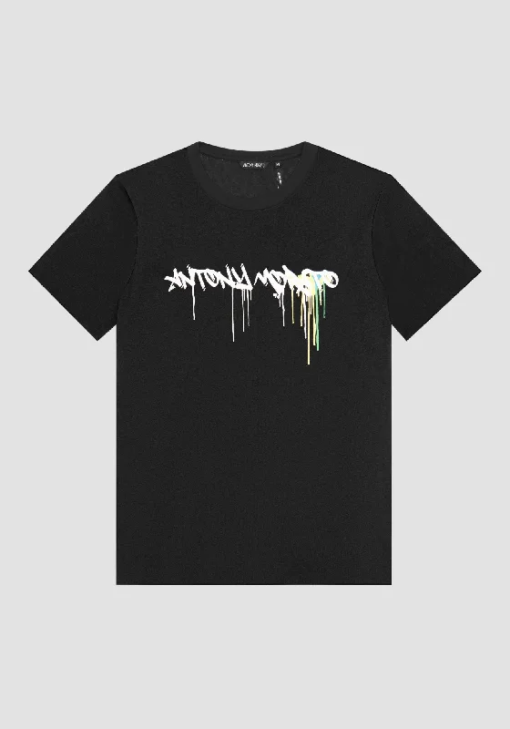 Patterned Men's Hawaiian ShirtsANTONY MORATO LOGO PRINT T-SHIRT MMKS 02407- BLACK