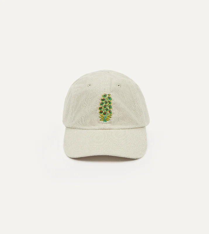 Youth Baseball HatsWhite Flowers Emblem Cotton Corduroy Baseball Cap
