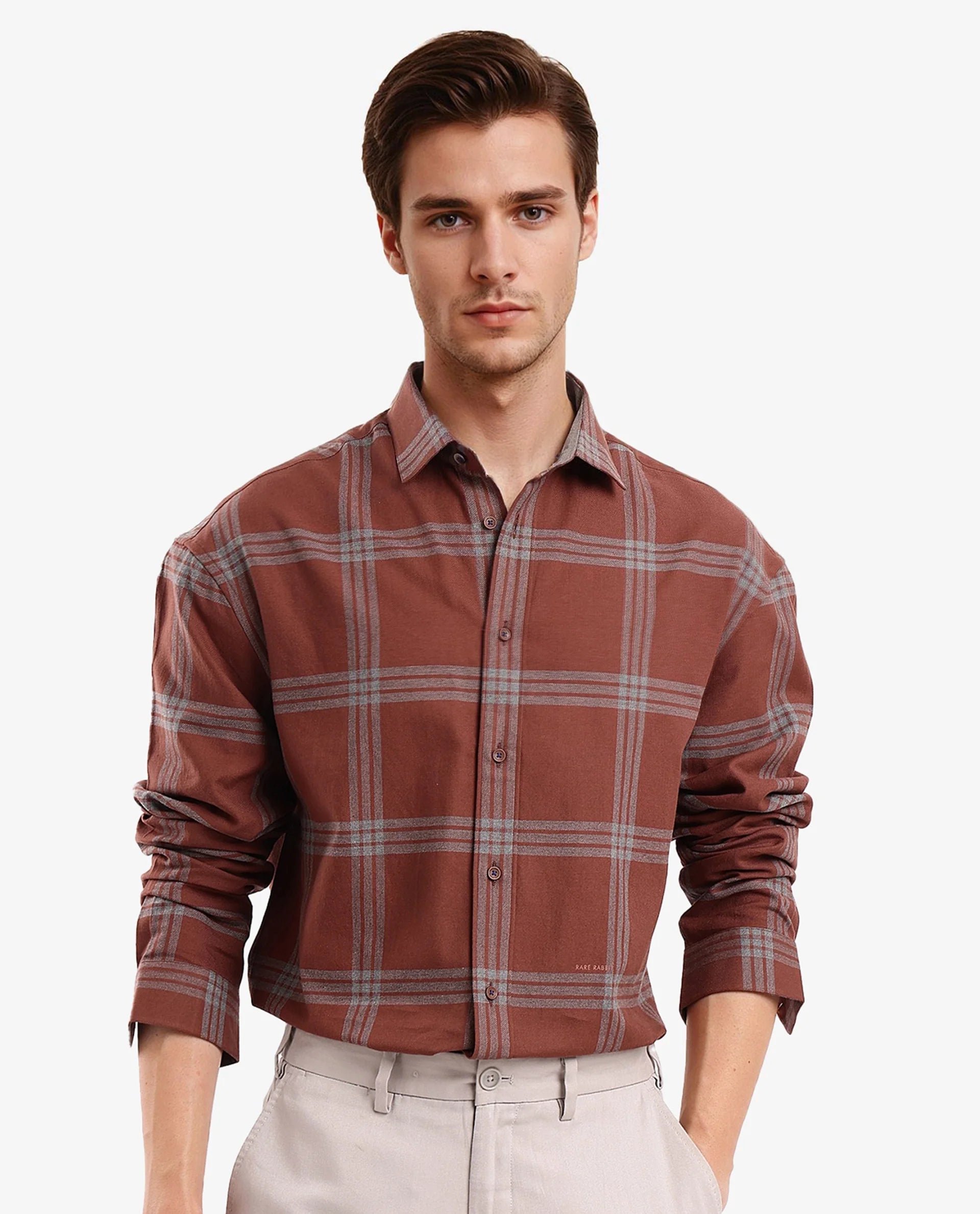 Men's Designer Dress Shirts for High-End FashionRare Rabbit Men Russ Dark Brown Full Sleeve Regular Collar Button Closure Regular Fit Checks Shirt Men's Designer Dress Shirts for High-End FashionRare Rabbit Men Russ Dark Brown Full Sleeve Regular Collar Button Closure Regular Fit Checks Shirt
