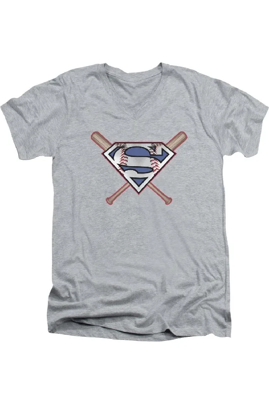Men's Shirts with Surplice HemlinesSuperman Crossed Bats Short Sleeve Adult V Neck Tee / T-Shirt Men's Shirts with Surplice HemlinesSuperman Crossed Bats Short Sleeve Adult V Neck Tee / T-Shirt