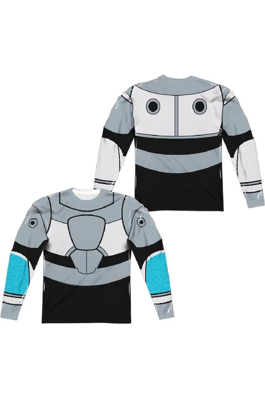 Men's Flowy Shirts for a Relaxed LookTeen Titans Go Cyborg Uniform (Front/Back Print) Long Sleeve Adult Poly Crew Tee / T-Shirt Men's Flowy Shirts for a Relaxed LookTeen Titans Go Cyborg Uniform (Front/Back Print) Long Sleeve Adult Poly Crew Tee / T-Shirt