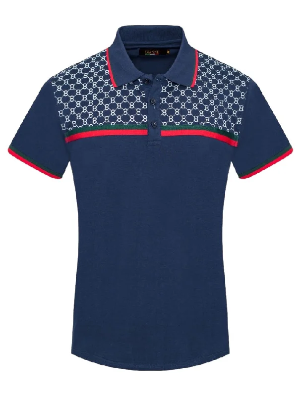 Men's Shirts with Graphic SleevesNavy Blue Men's Luxury Design Short Sleeve Polo Italy Design Red and Green Strip Men's Shirts with Graphic SleevesNavy Blue Men's Luxury Design Short Sleeve Polo Italy Design Red and Green Strip