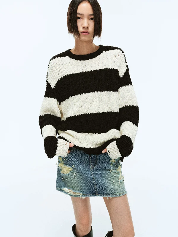 Versatile Men's Zip-Up SweatersDistressed Detail Loose Sweater