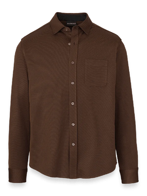 Men's Shirts with Hidden PocketsCotton Blend Button Front Polo - Brown