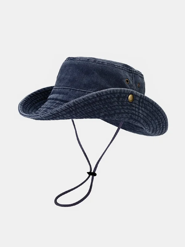 Formal Derby CapsWashed Distressed Bucket Hat With Chin Strap