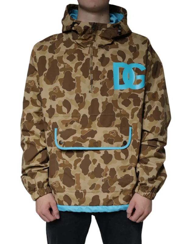 Men's Sweaters with Straight-Cut ShapesDolce & Gabbana  Camouflage Hooded Pullover Men's Jacket