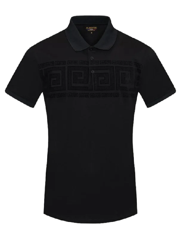 Men's Shirts with Pin CollarsBlack Men's Greek Key Printed Short Sleeve Polo Shirt Regular-Fit Men's Shirts with Pin CollarsBlack Men's Greek Key Printed Short Sleeve Polo Shirt Regular-Fit