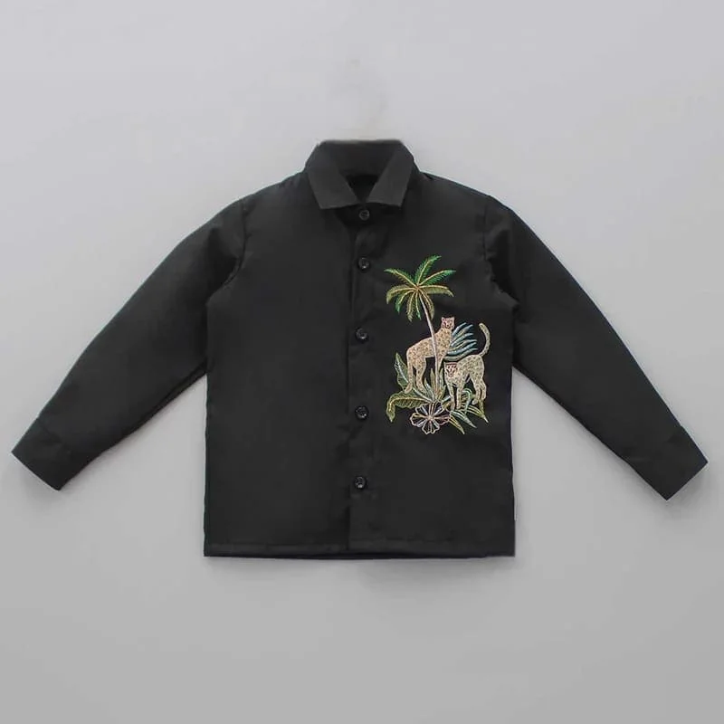 Men's Button-Down Collar Shirts for Staying PolishedPre-Order- Black Cheetah Hand Embroidered Full Shirt Men's Button-Down Collar Shirts for Staying PolishedPre-Order- Black Cheetah Hand Embroidered Full Shirt