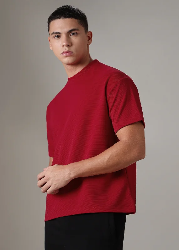 Men's Shirts with Hidden PocketsOversized Red Textured T-shirt