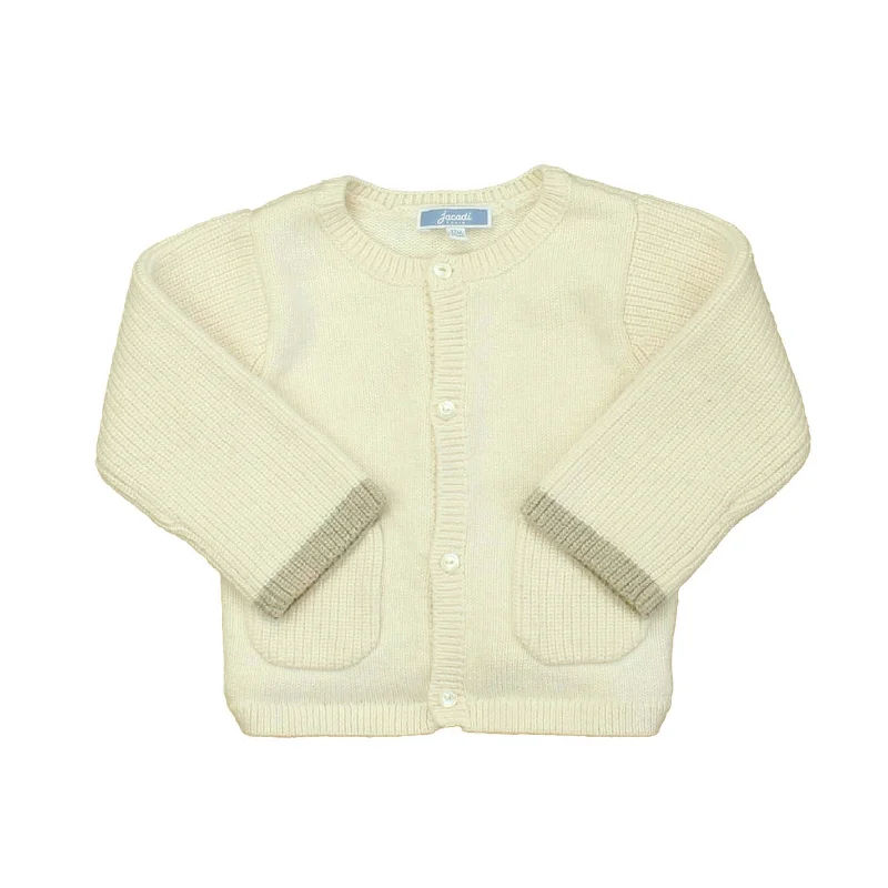 Men's Sweaters with Pockets and ZippersJacadi Girls Off White | Tan Cardigan