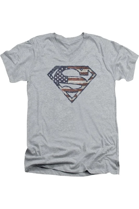 Men's Shirts with Striped PatternsSuperman war-torn Flag Short Sleeve Adult V Neck Tee / T-Shirt Men's Shirts with Striped PatternsSuperman war-torn Flag Short Sleeve Adult V Neck Tee / T-Shirt