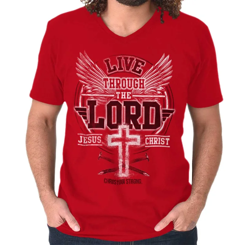 Men's Shirts with Rounded HemlinesLive Through the Lord V-Neck T-Shirt