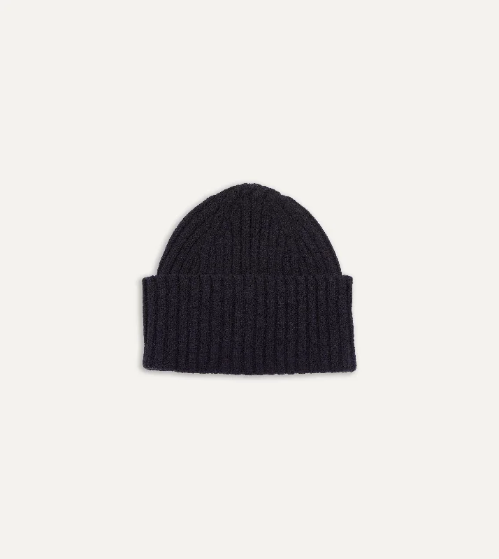 Classic Bowler HatsNavy Lambswool Ribbed Knit Cap