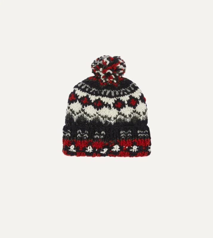 Big Size Fedora HatsChamula for Drake's Navy Fairisle Merino Knit Cap
