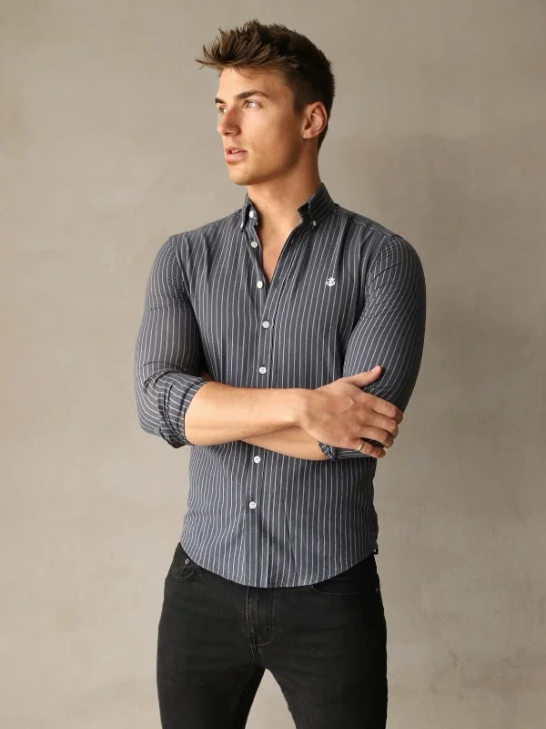 Men's Shirts with Surplice HemlinesModena Stripe Shirt - Navy
