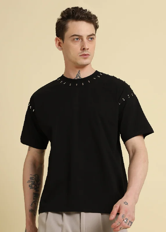 Comfortable Men's Polo ShirtsBlack Embellishment Oversized T-shirt