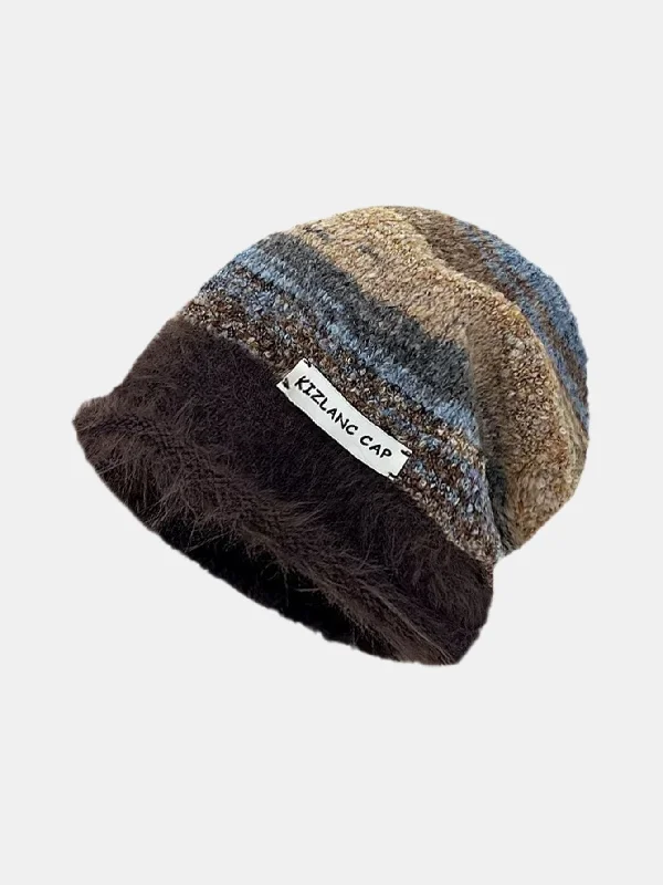 Retro Fedora CapsStripe Color Block Warm Knit Beanie Hat