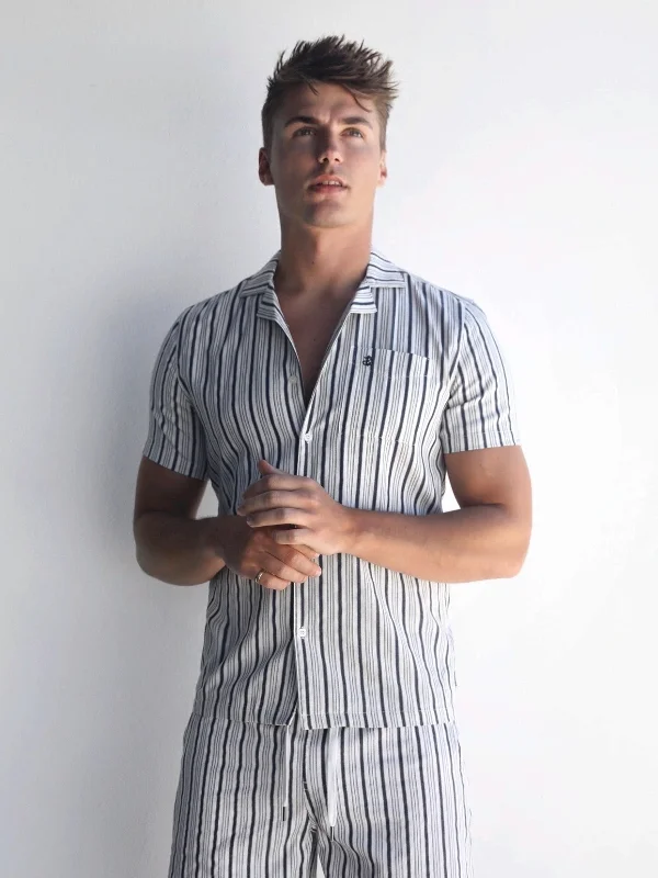 Men's Shirts with Appliquéd SleevesAssisi Stripe Shirt - Navy