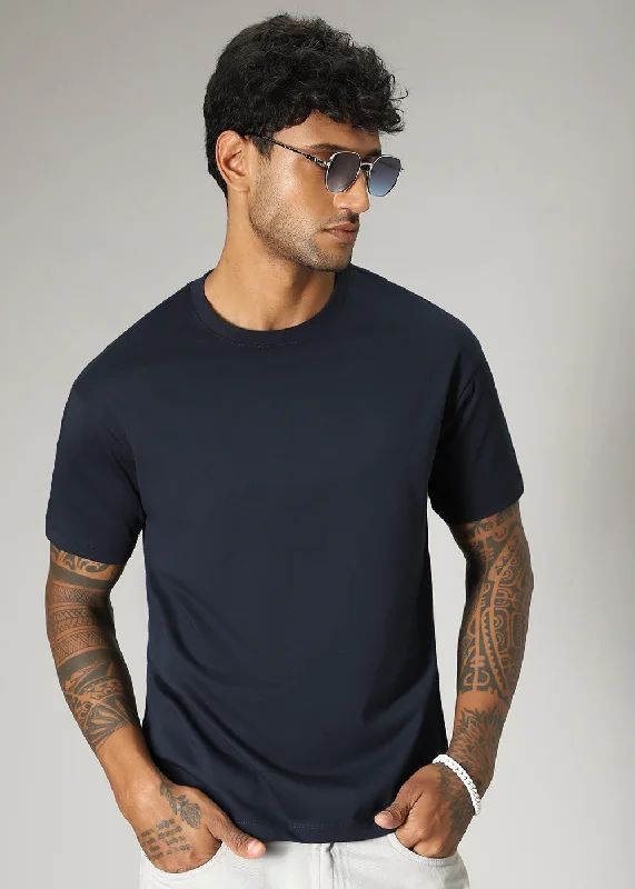 Men's Shirts with Patchwork PatternsNavy Blue Regular Fit T-shirt