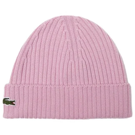 Waterproof Fishing HatsLacoste Unisex Ribbed Wool Beanie (Pink) RB0001-51