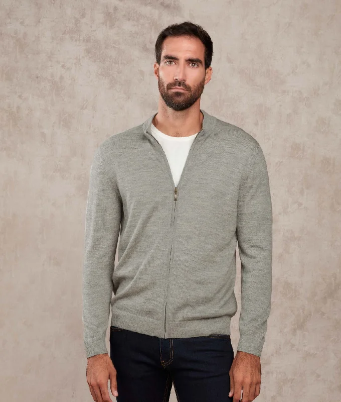Men's Sweaters with Ribbed WaistbandsJersey Mock Neck Cardigan