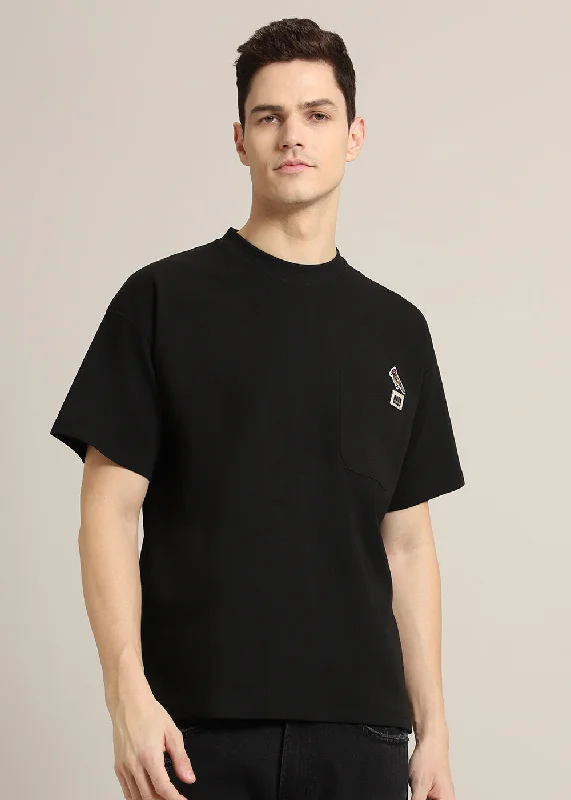 Men's Shirts with Velcro ClosuresBlack Applique Oversized T-Shirt