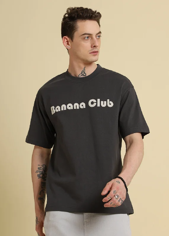 Men's Shirts with High NecksBanana Club Embossed Grey Oversized Fit T-shirt