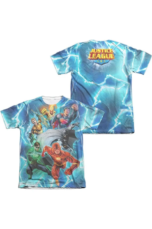 Men's Shirts with Full PlacketsJustice League of America Lightning Team (Front/Back Print) Adult Poly/Cotton Short Sleeve Tee / T-Shirt Men's Shirts with Full PlacketsJustice League of America Lightning Team (Front/Back Print) Adult Poly/Cotton Short Sleeve Tee / T-Shirt