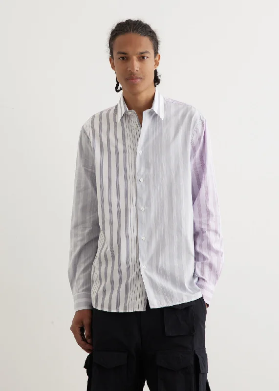 Men's Shirts with Ruffled HemlinesMulti Stripe Patchwork Shirt