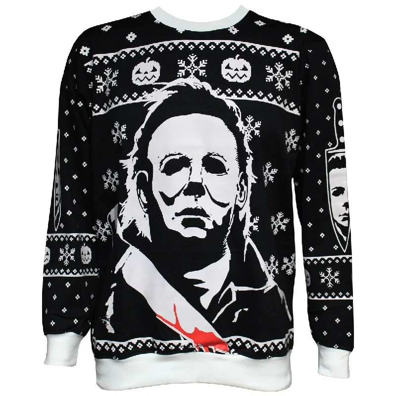 Men's Sweaters with Cable PatternsHalloween Michael Myers Holiday Sweater, Black