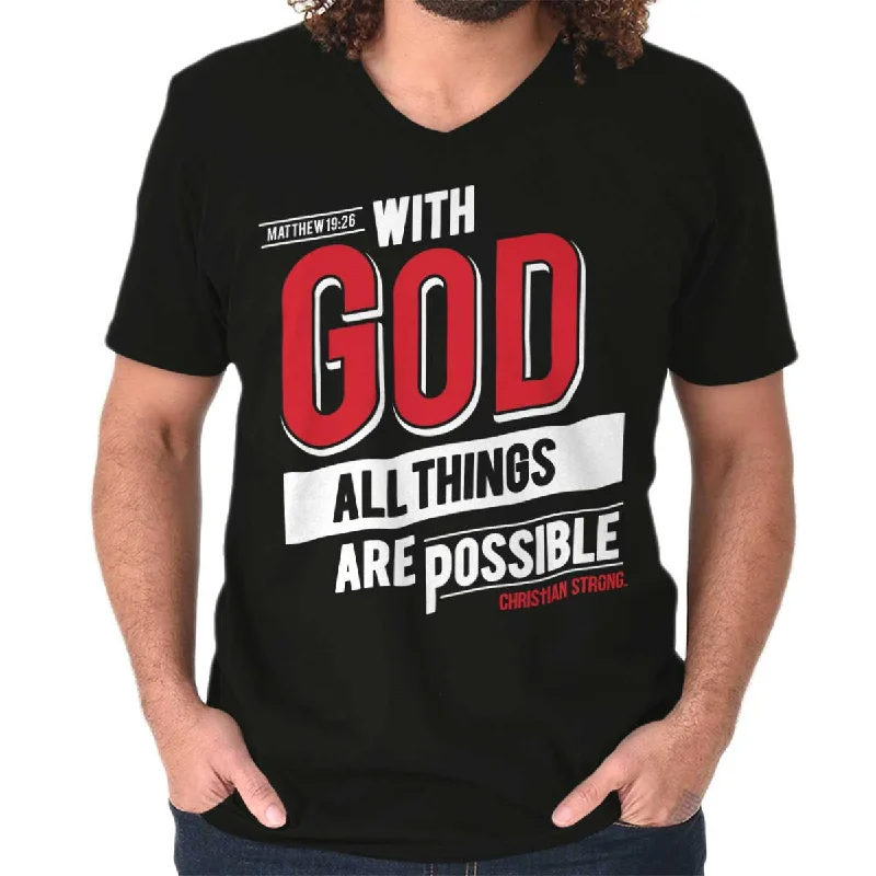 Men's Shirts with Zippered PocketsAll Things Are Possible V-Neck T-Shirt