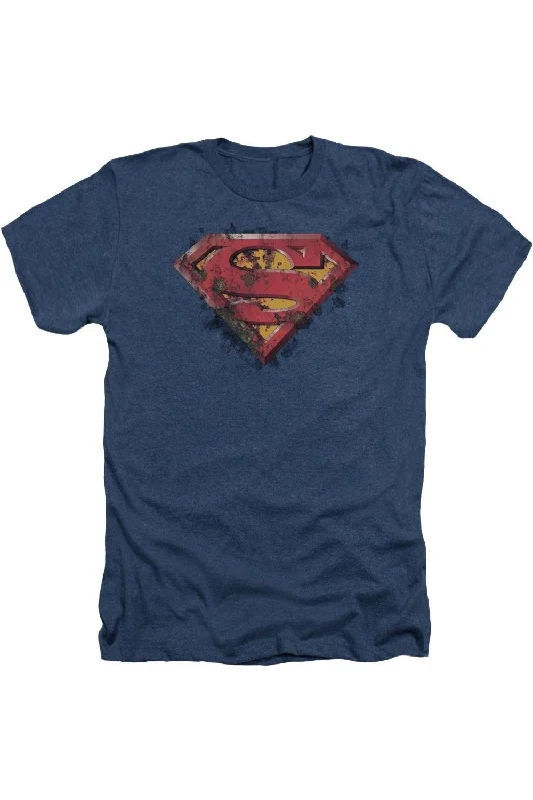 Men's Shirts with High NecksSuperman Rusted Shield Adult Heather Tee / T-Shirt