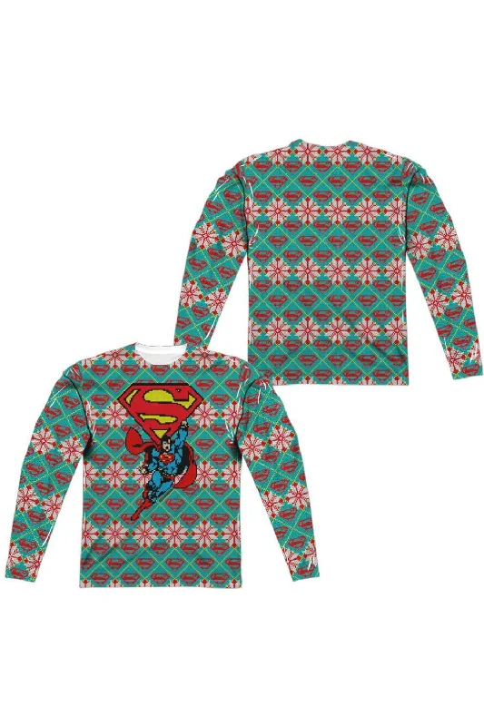 Classic Men's Button-Up ShirtsSuperman Super Sweater (Front/Back Print) Long Sleeve Adult Poly Crew Tee / T-Shirt Classic Men's Button-Up ShirtsSuperman Super Sweater (Front/Back Print) Long Sleeve Adult Poly Crew Tee / T-Shirt