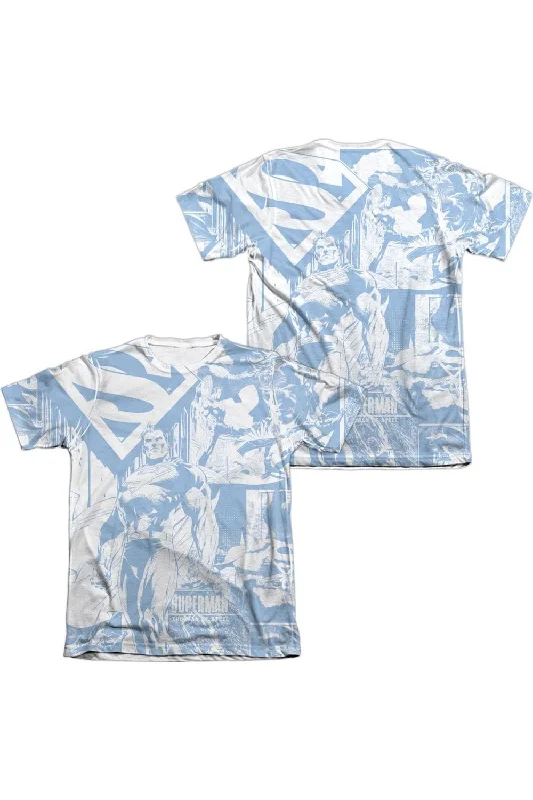 Men's Shirts with Rounded HemlinesSuperman Man Of Steel Collage (Front/Back Print) Adult 65/35 Poly/Cotton Short Sleeve Tee / T-Shirt Men's Shirts with Rounded HemlinesSuperman Man Of Steel Collage (Front/Back Print) Adult 65/35 Poly/Cotton Short Sleeve Tee / T-Shirt