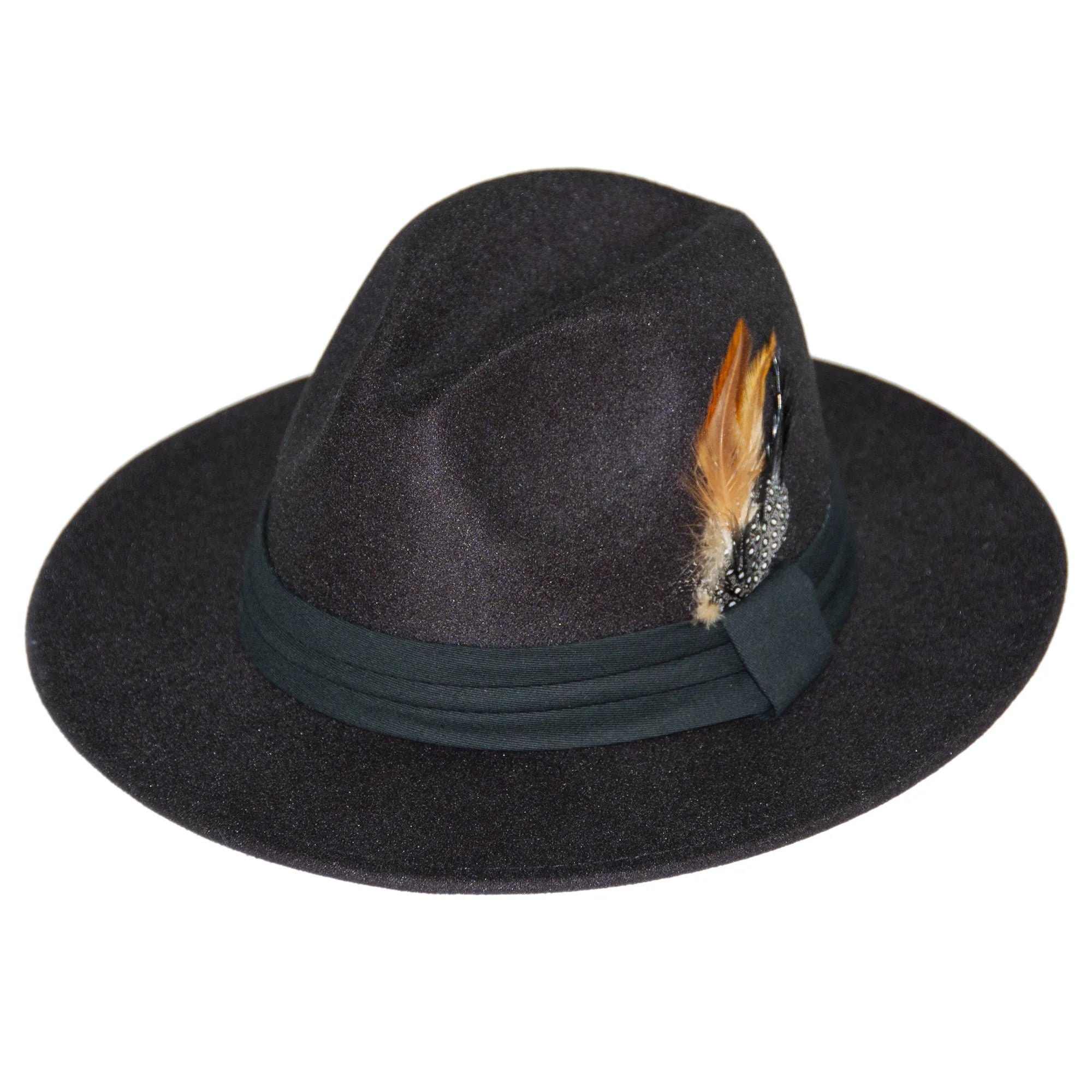 Cool Snapback HatsBlack Wide Brim Fedora With Feather Plume