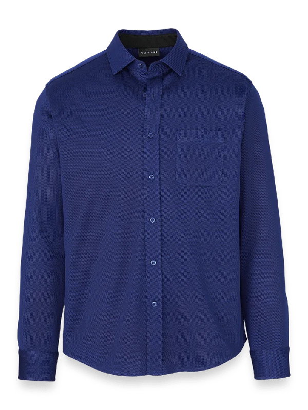Men's Shirts with Adjustable CuffsCotton Blend Button Front Polo - Blue