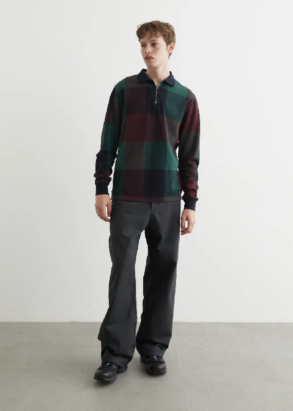 Warm Men's Fleece-Lined TopsBuffalo Plaid Long Sleeve Polo