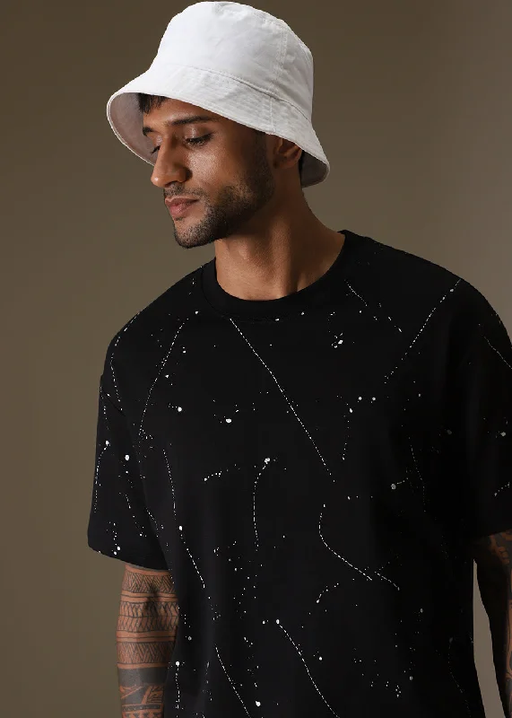 Men's Shirts with Single-Breasted DesignsBlack Splatter Oversized T-shirt