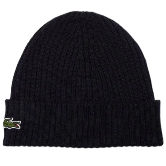 Wide-Brimmed Sun HatsLacoste Unisex Ribbed Wool Beanie (Navy Blue) RB0001-51