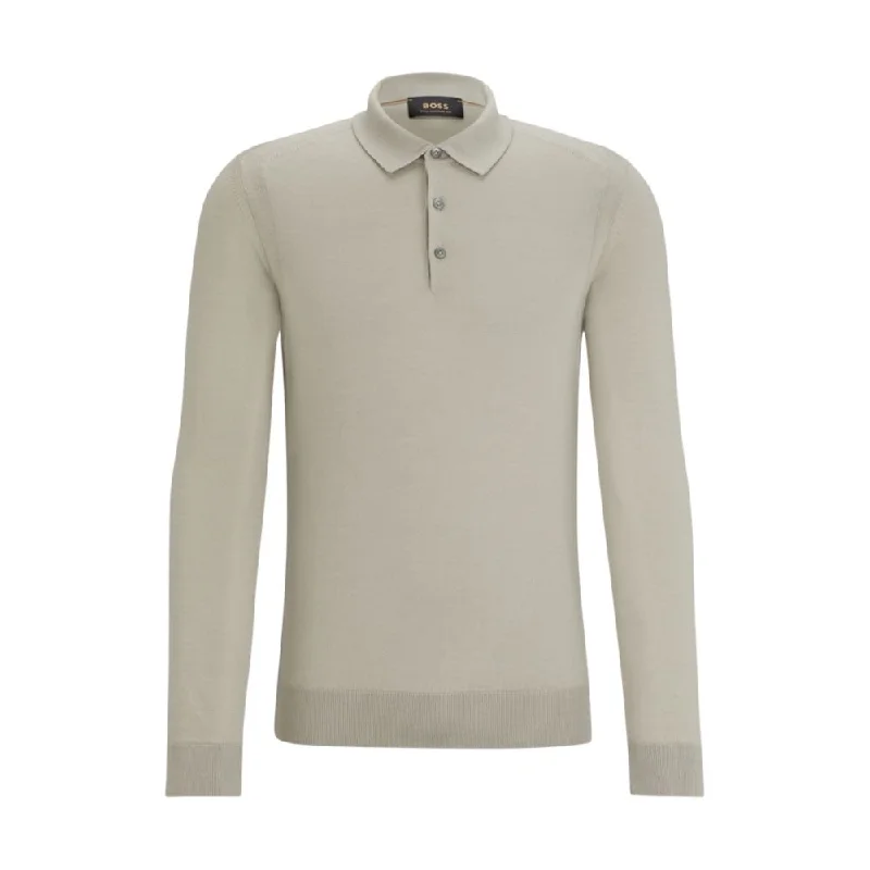 Men's Sweaters with Elastic CuffsPolo-collar sweater in wool, silk and cashmere