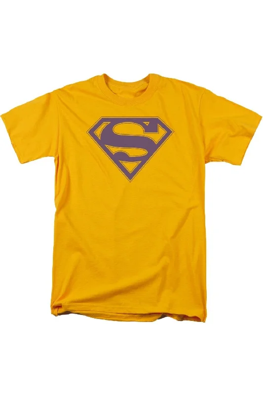 Men's Shirts with Pin CollarsSuperman Purple & Gold Shield Short Sleeve Adult Tee / T-Shirt Men's Shirts with Pin CollarsSuperman Purple & Gold Shield Short Sleeve Adult Tee / T-Shirt