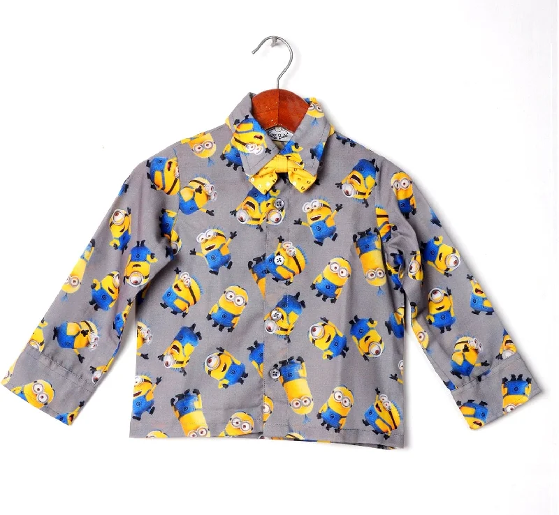 Versatile Men's Short-Sleeve ShirtsPre-Order: Minion Printed Shirt with Bow Tie