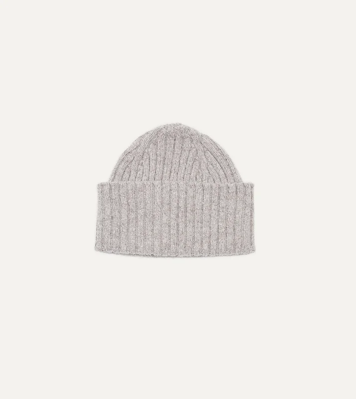 Relaxed Fisherman HatsLight Grey Lambswool Ribbed Knit Cap
