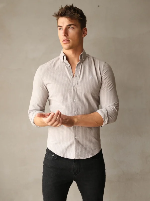 Men's Shirts with Embellished HemlinesModena Stripe Shirt - Light Grey