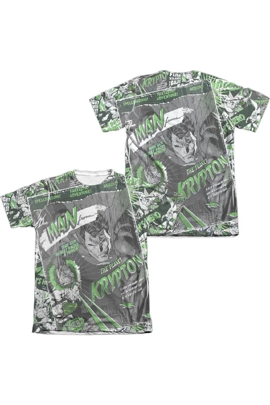 Men's Shirts with Embellished SleevesSuperman Man From Krypton (Front/Back Print) Adult 65/35 Poly/Cotton Short Sleeve Tee / T-Shirt Men's Shirts with Embellished SleevesSuperman Man From Krypton (Front/Back Print) Adult 65/35 Poly/Cotton Short Sleeve Tee / T-Shirt