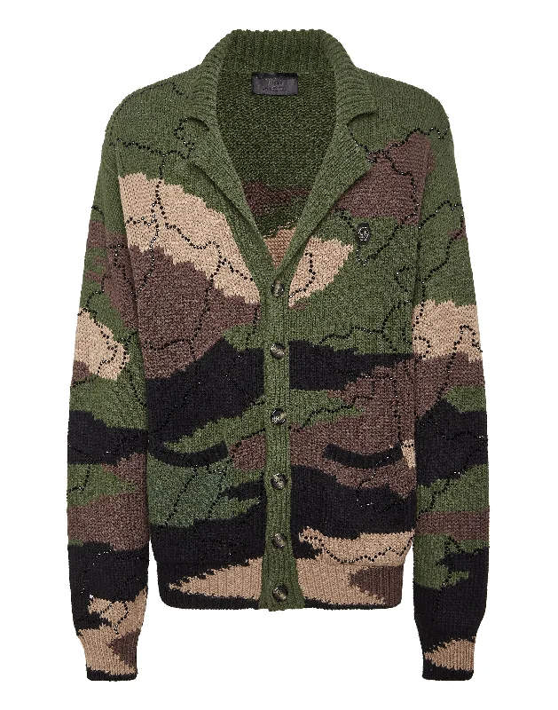 Men's Sweaters with Set-In SleevesKnitted Cardigan Strass Camouflage