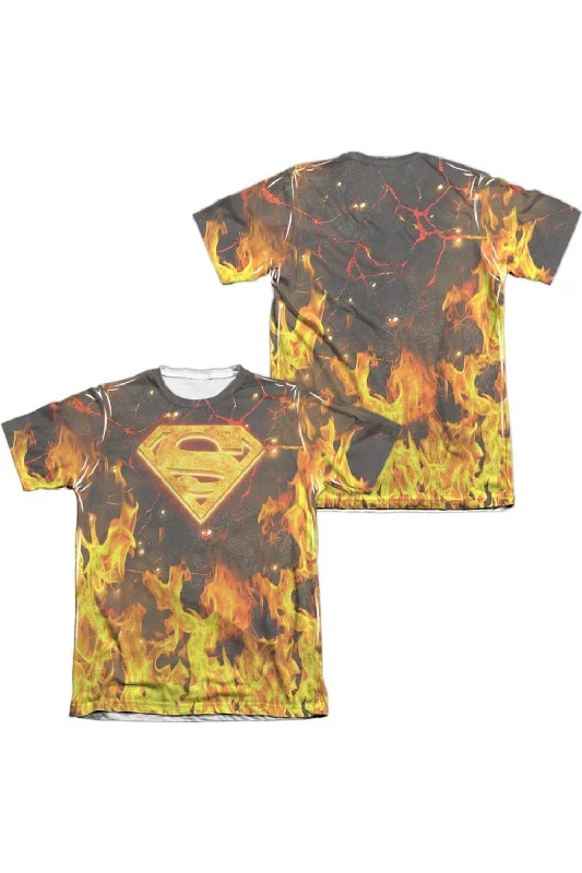 Men's Shirts with Elastic WaistbandsSuperman Fire Logo (Front/Back Print) Adult Poly/Cotton Short Sleeve Tee / T-Shirt