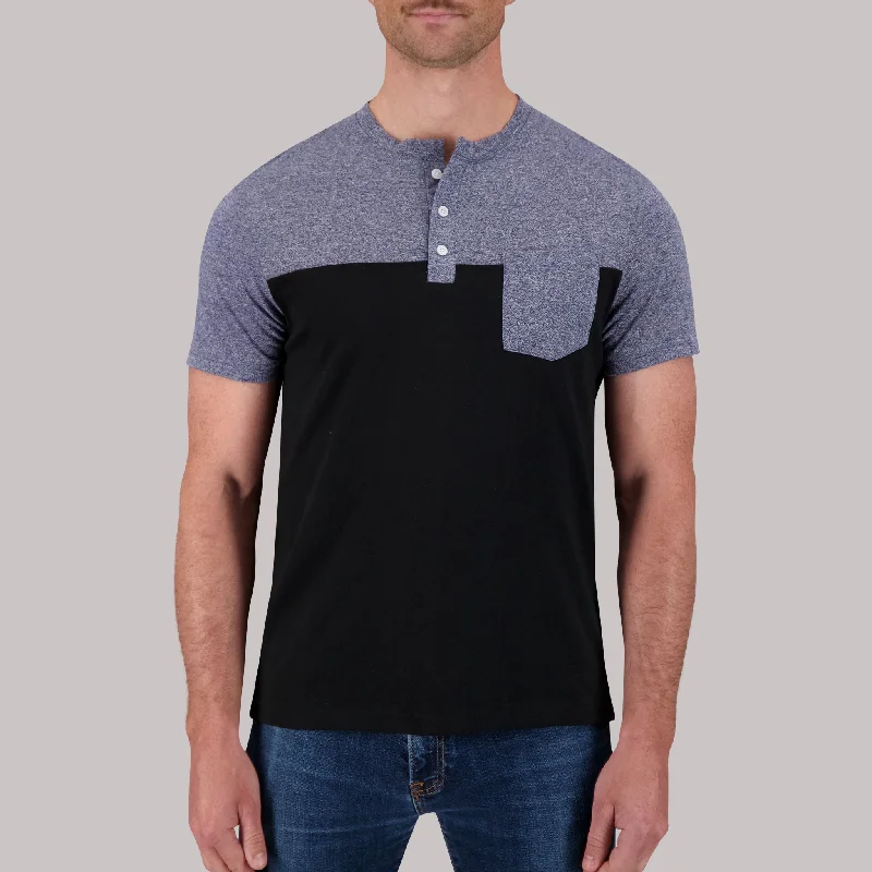 Men's Shirts with Cowl NecksRecycled Henley Top in Blue Violet